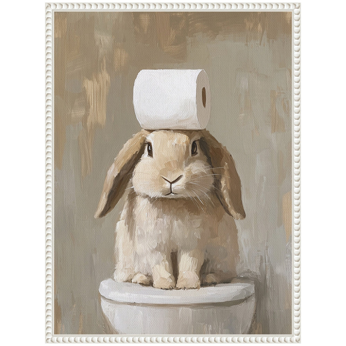 Sylvie Toilet Paper Roll on Cute Bunny Head Bathroom Art Framed Canvas by The Creative Bunch Studio