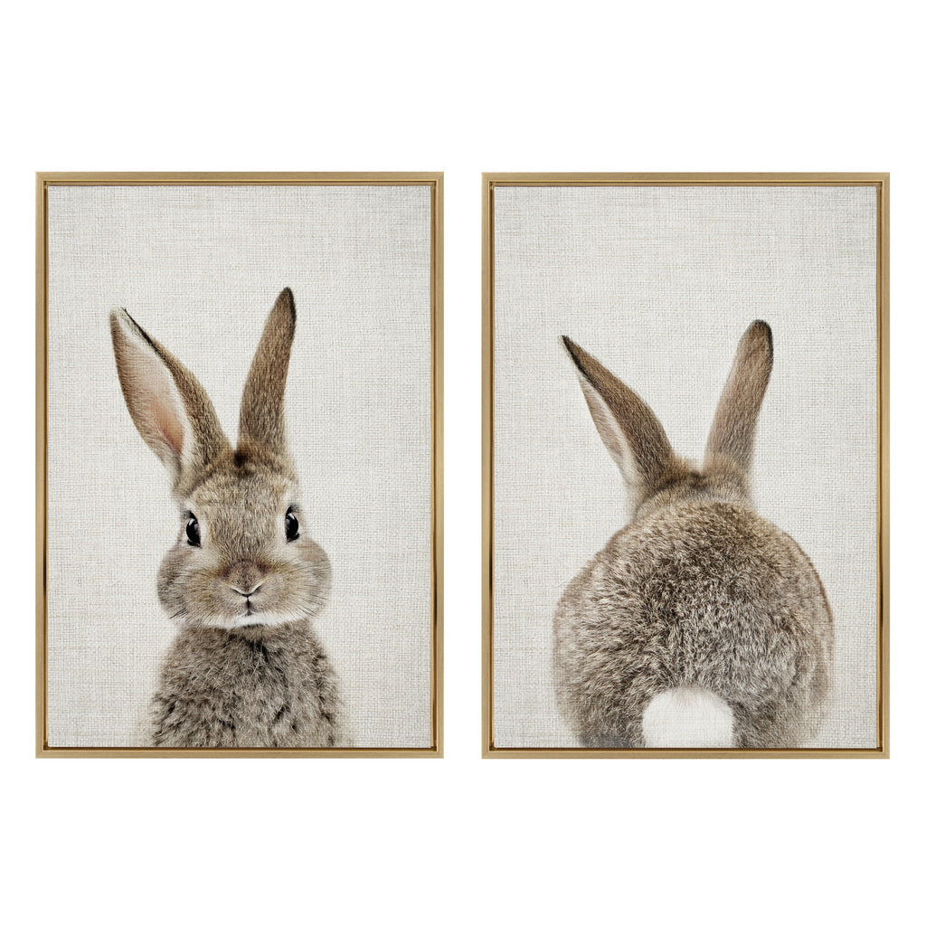Sylvie Bunny Portrait and Bunny Tail Framed Canvas Art Set by Amy Peterson Art Studio