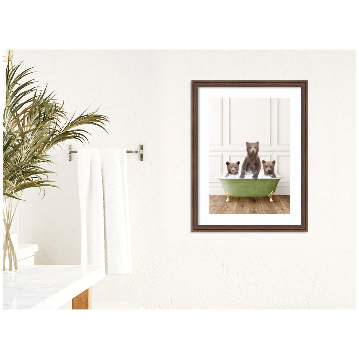 Three Bear Cubs in Transitional Bathtub by Amy Peterson Framed Wall Art Print