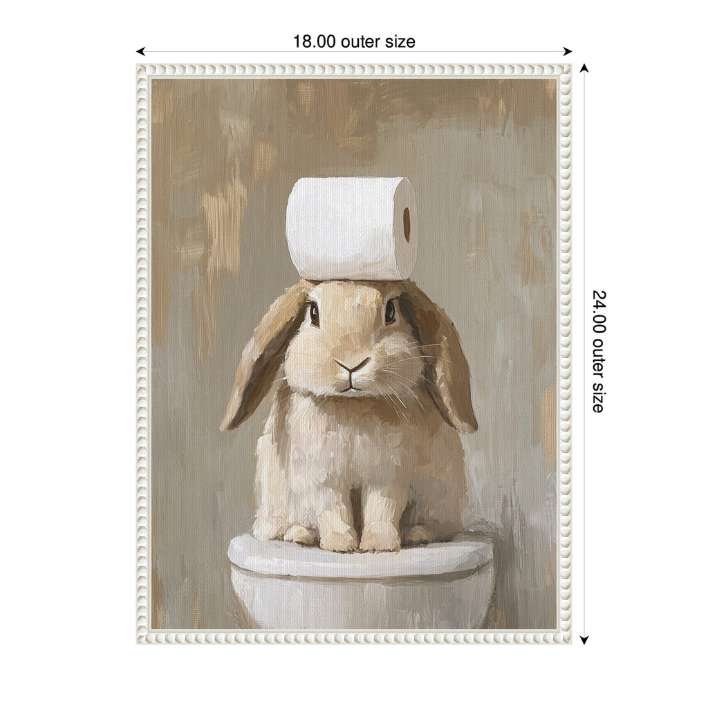 Sylvie Toilet Paper Roll on Cute Bunny Head Bathroom Art Framed Canvas by The Creative Bunch Studio