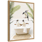 Sylvie Penguins in Palm Bathtub Framed Canvas by Amy Peterson