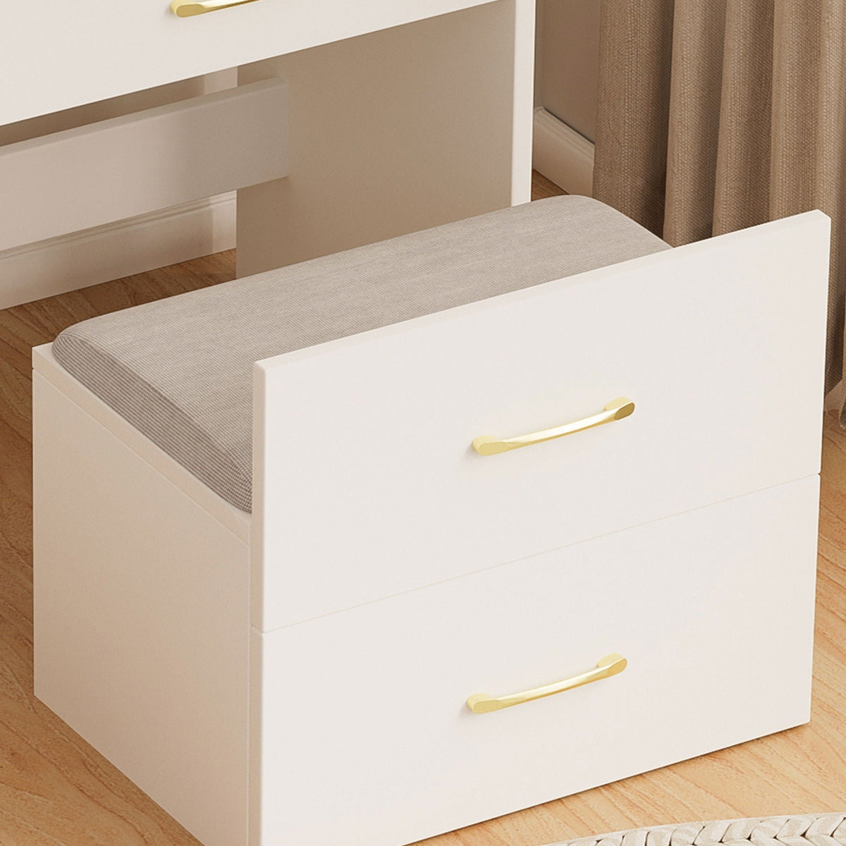 Compact 3 In 1 Vanity Desk With Open Top Mirror, Glass Desktop, 5 Height - White