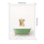 Sylvie Lion Cub in Green Bathtub on Colored Tile Framed Canvas by Amy Peterson