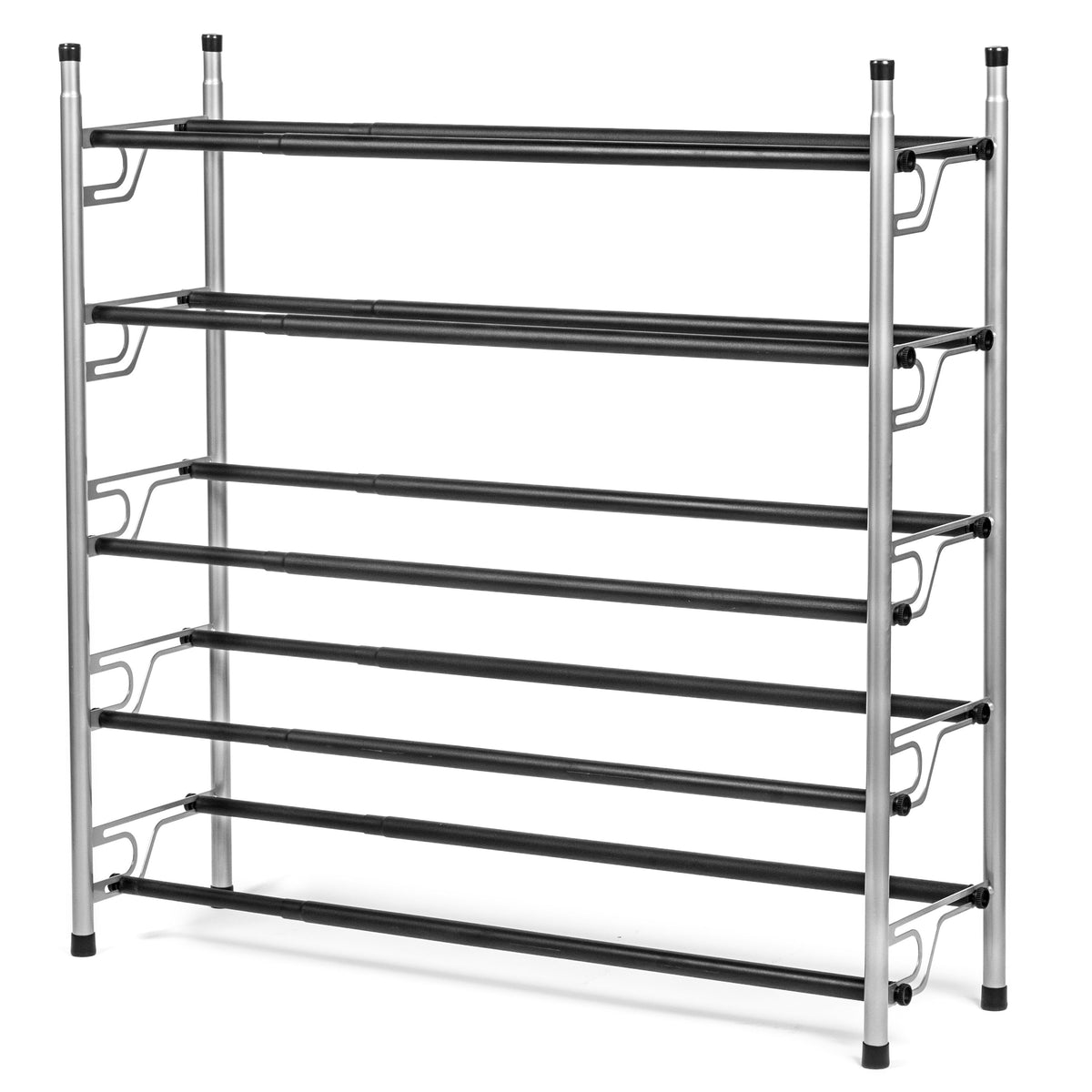 5-Tier Slide-n-Adjust Shoe Rack, Expandable Free-Standing Organizer, Silver & Black