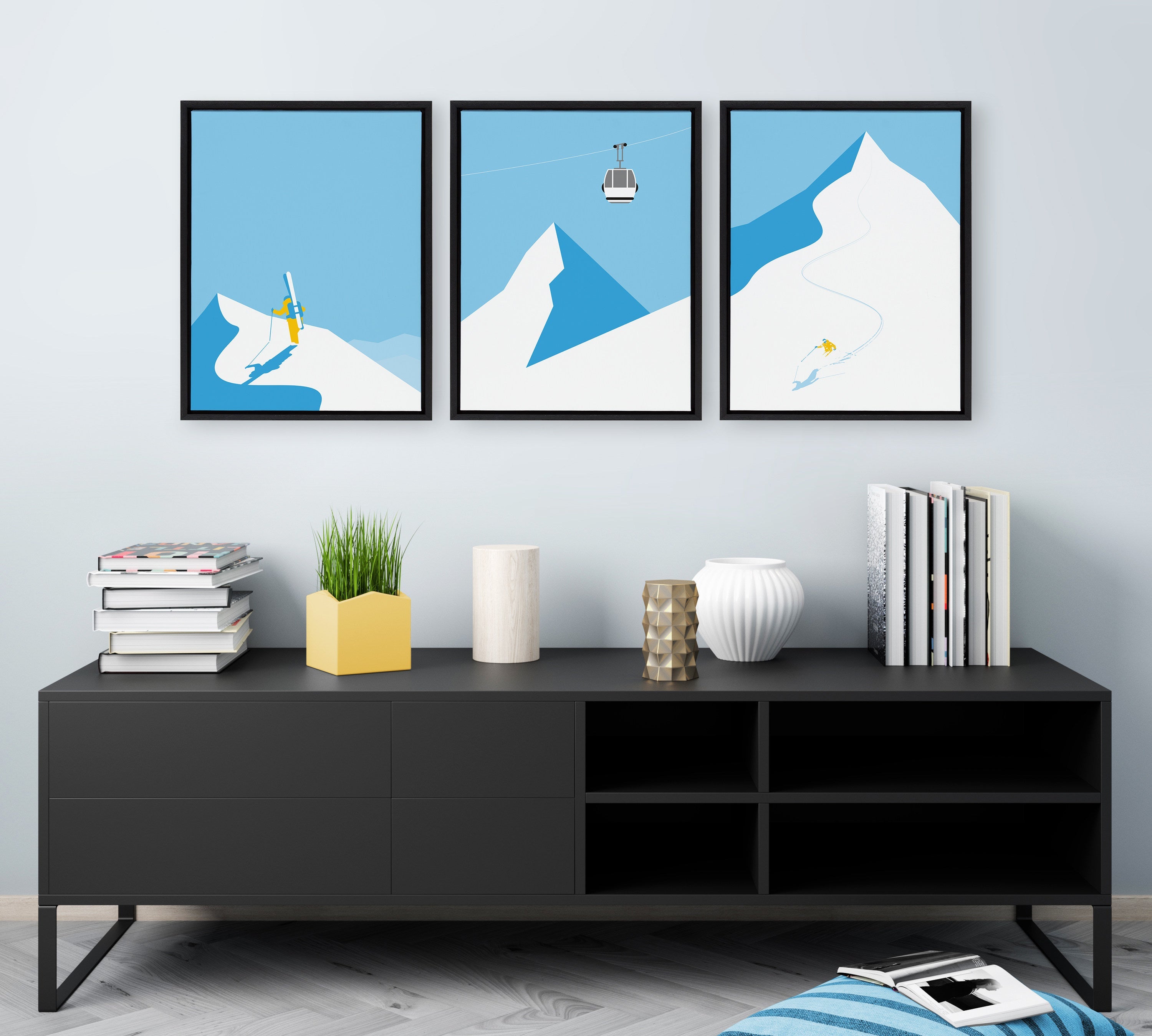 Sylvie Downhill Skier Framed Canvas Art Set By Rocket Jack
