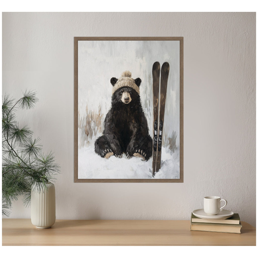 Sylvie Framed Canvas Winter Bear Waiting to Ski by The Creative Bunch Studio