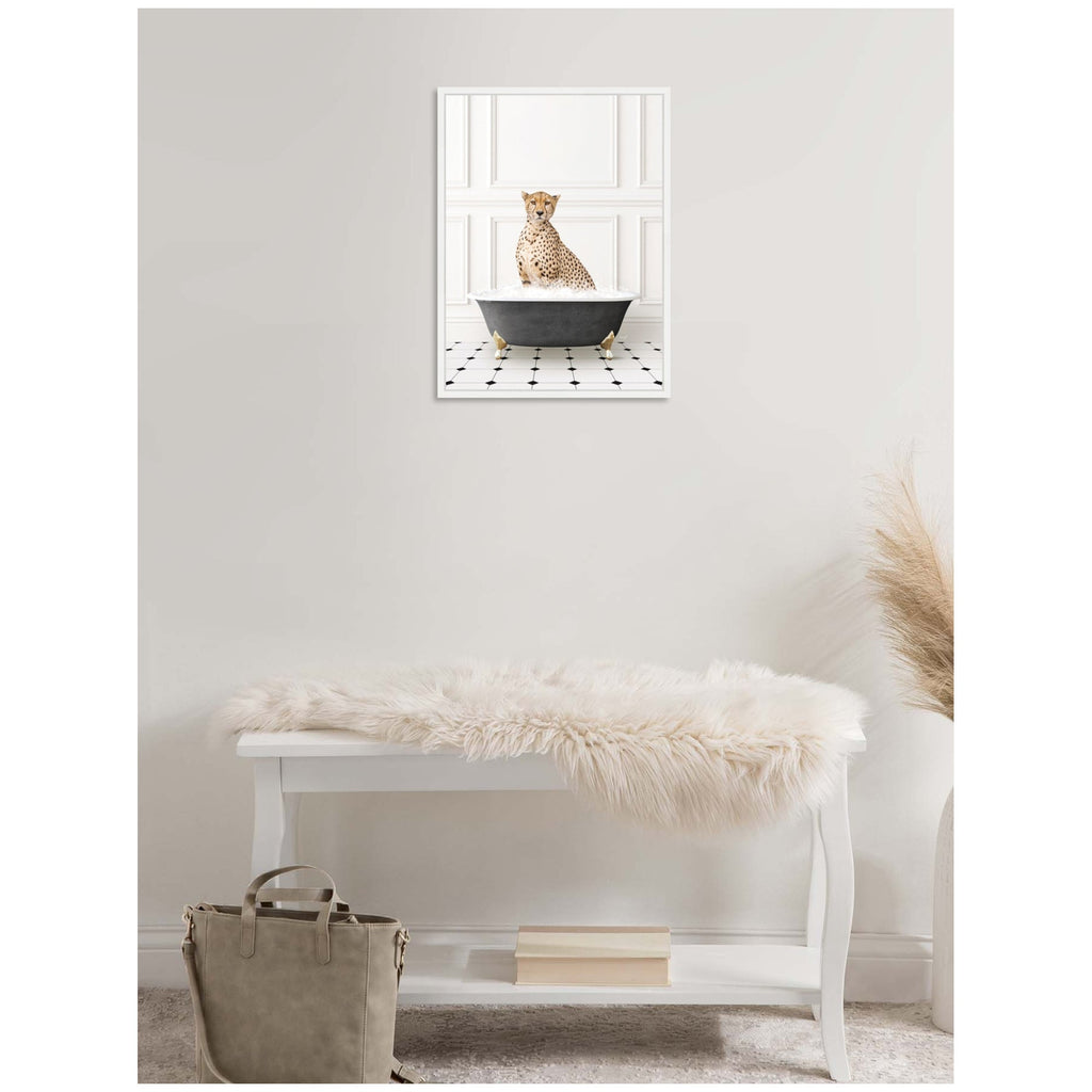 Sylvie Cheetah in Classic Black and White Bathtub Framed Canvas by Amy Peterson