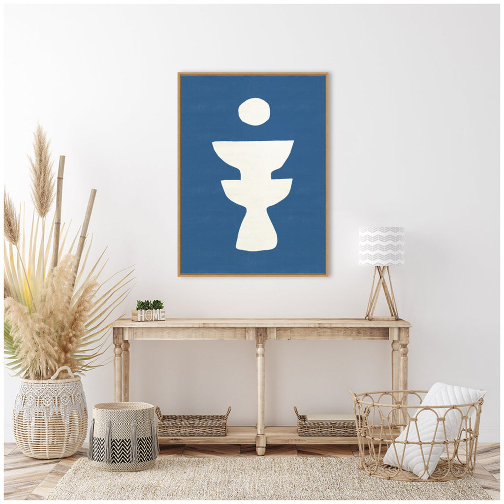 Sylvie Ceramic Blue Beige 4 Framed Canvas by Rocket Jack