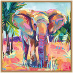 Sylvie African Elephant In Orange Framed Canvas by Rachel Christopoulos