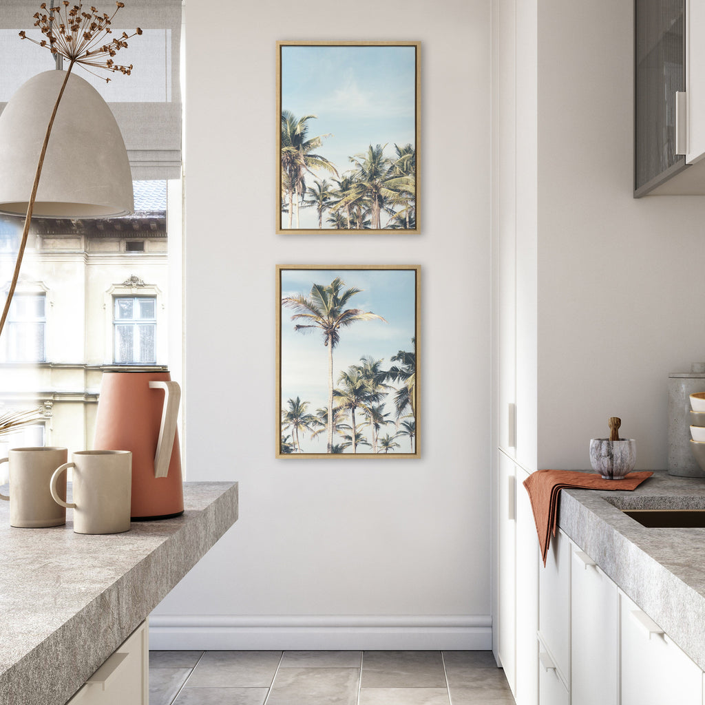 Sylvie Coastal Coconut Palm Tree Beach Framed Canvas Set by The Creative Bunch Studio