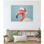 Sylvie Beaded Flamingo Santa Hat Portrait Framed Canvas by The Creative Bunch Studio