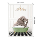 Sylvie Young Elephant in Green Bathtub Checker Floor Framed Canvas by Amy Peterson