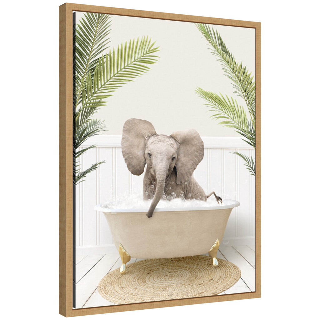Sylvie Baby Elephant 3 in Palms Bathtub Framed Canvas by Amy Peterson