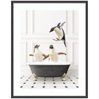 Penguins in Classic Black and White Bath by Amy Peterson Framed Wall Art Print