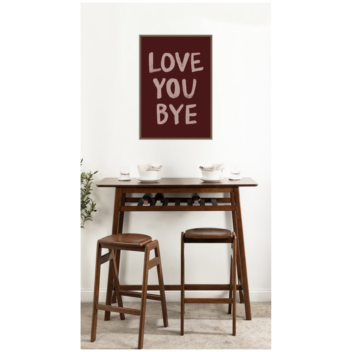 Love You Bye Hand Painted Typography by Lucky Guava Framed Canvas Wall Art Print