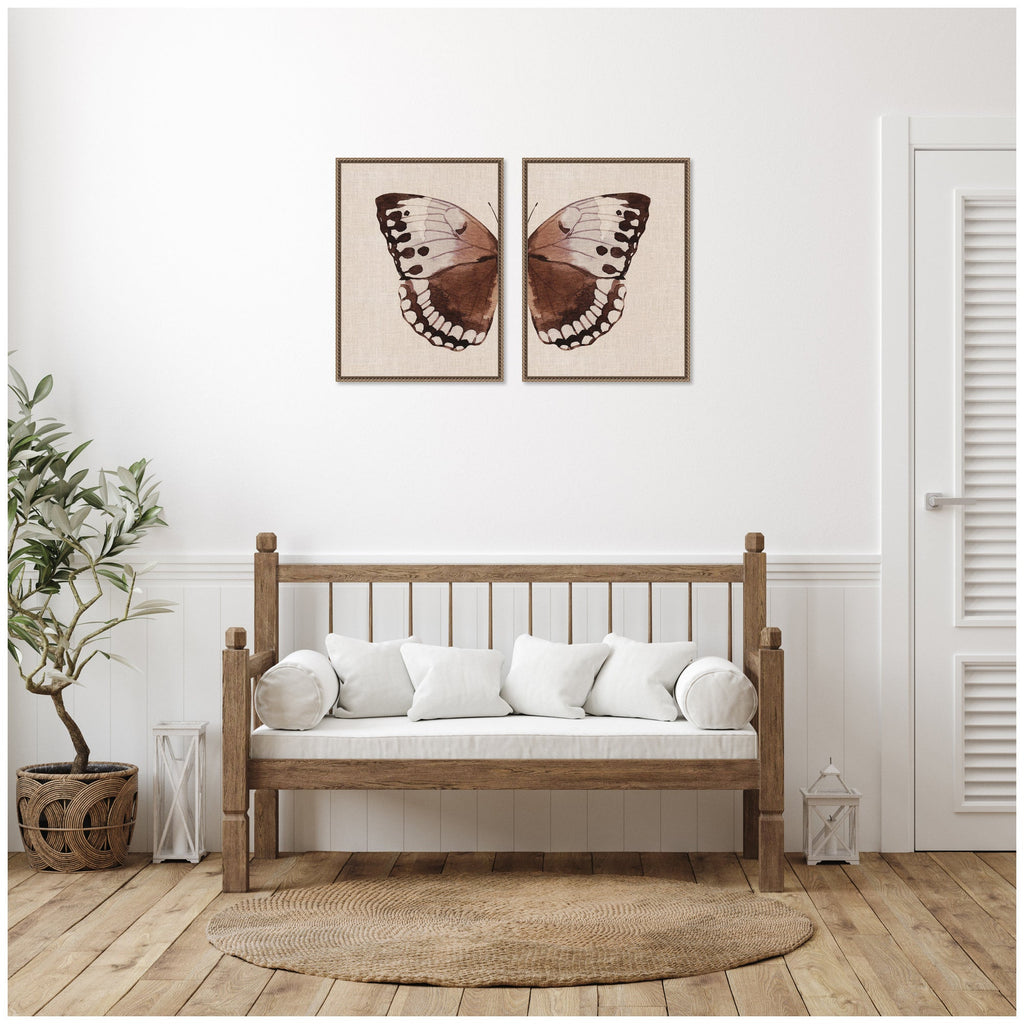 Sylvie Retro Butterfly Watercolor - 2 Piece Framed Canvas Art Set by The Creative Bunch Studio