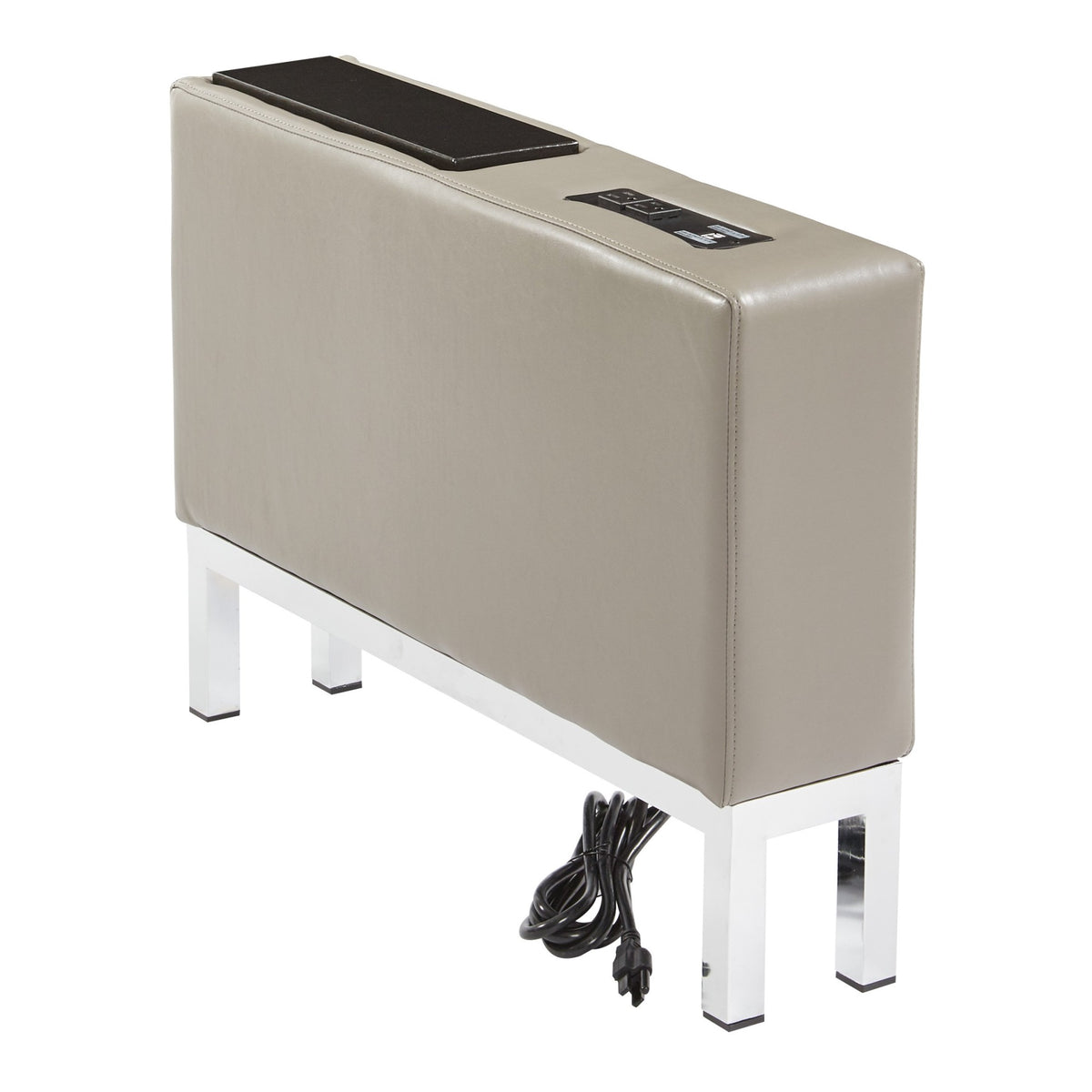 Osp Home Furnishings Wall Street Faux Leather Charging Center Console With Solid Laminate Work Surface And Chrome Finish Base, S