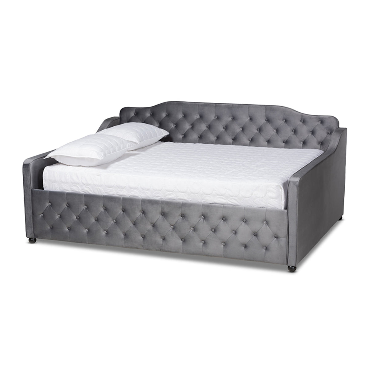 Baxton Studio Freda Transitional And Contemporary Grey Velvet Fabric Upholstered And Button Tufted Full Size Daybed