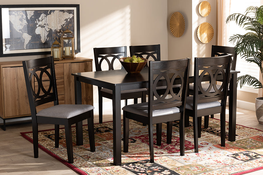 Baxton Studio Lenoir Modern And Contemporary Grey Fabric Upholstered Espresso Brown Finished Wood 7Piece Dining Set