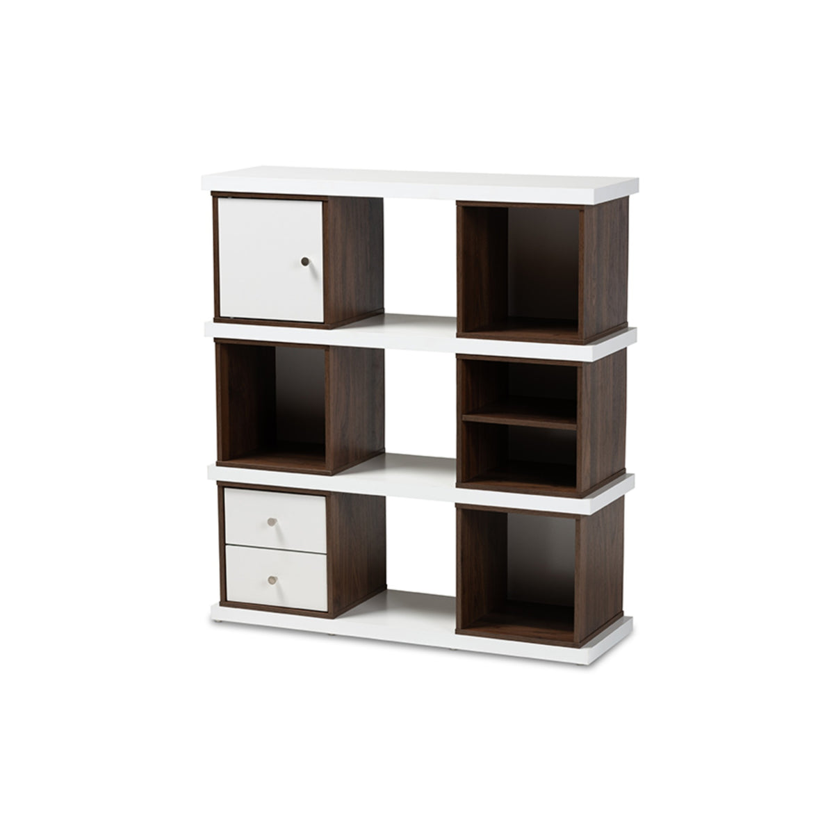 Baxton Studio Rune Modern And Contemporary Twotone White And Walnut Brown Finished 2Drawer Bookcase