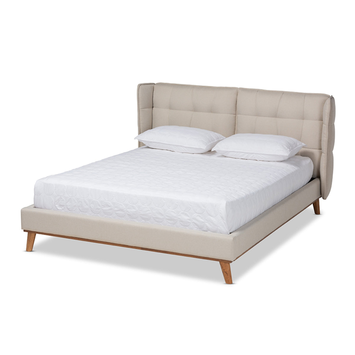 Baxton Studio Gretchen Modern And Contemporary Light Beige Fabric Upholstered And Walnut Brown Finished Wood Queen Size Platform