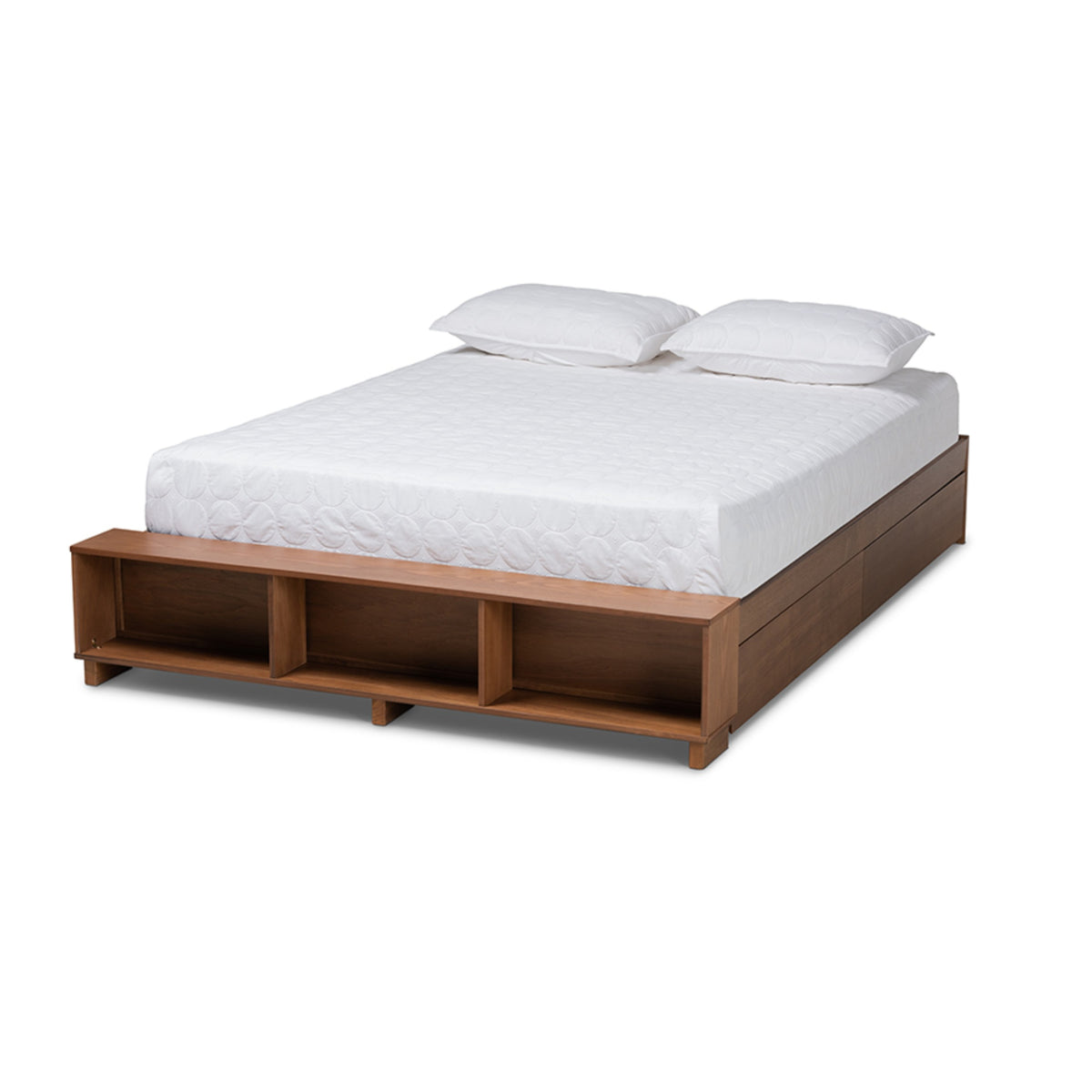 Baxton Studio Arthur Modern Rustic Ash Walnut Brown Finished Wood King Size Platform Bed With Builtin Shelves