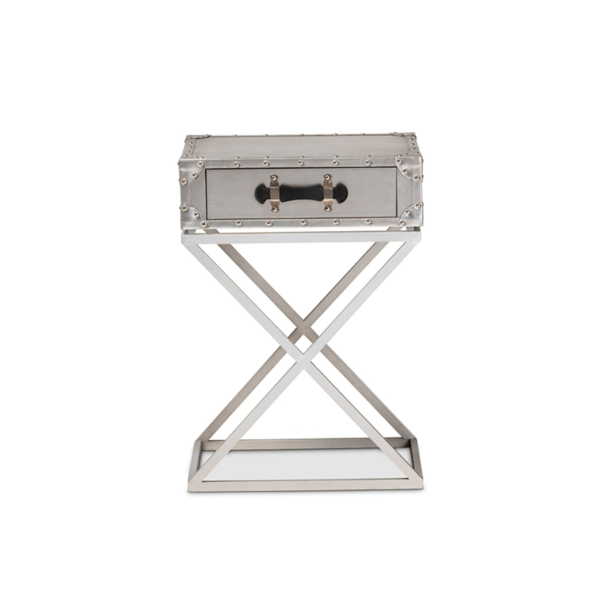 Baxton Studio William Modern French Industrial Silver Metal 1Drawer End Table