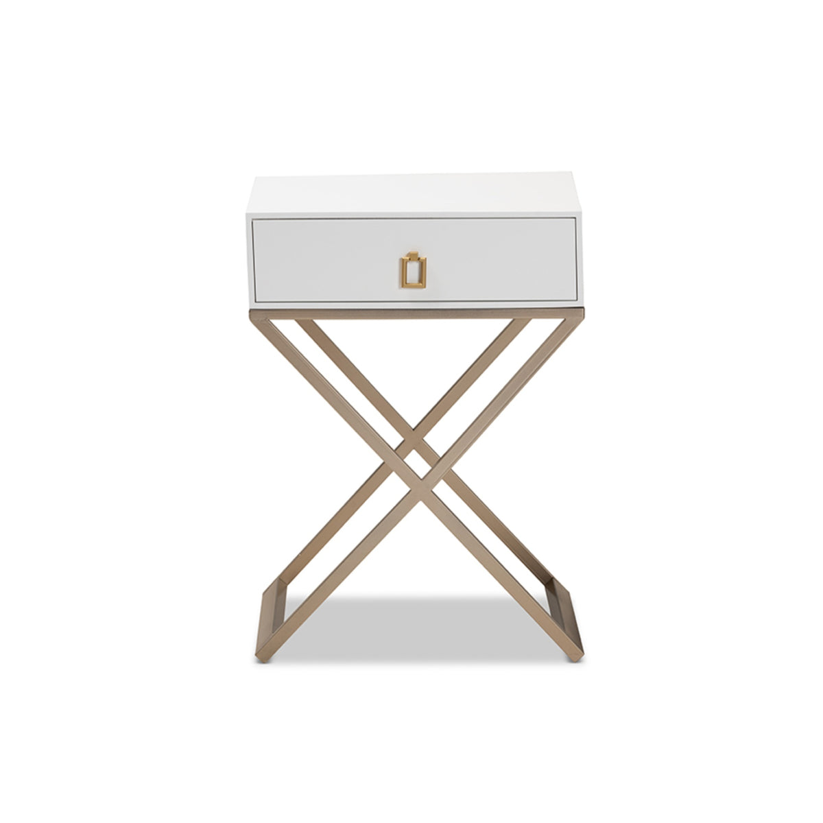 Baxton Studio Patricia Modern And Contemporary White Finished Wood And Powder Coated Brass Effect Metal 1Drawer End Table
