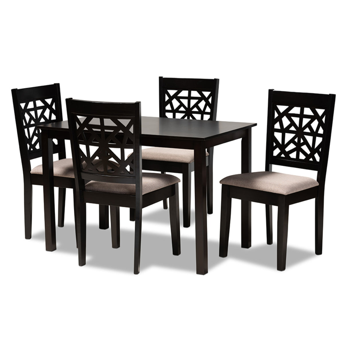 Baxton Studio Jackson Modern And Contemporary Sand Fabric Upholstered And Espresso Brown Finished Wood 5Piece Dining Set