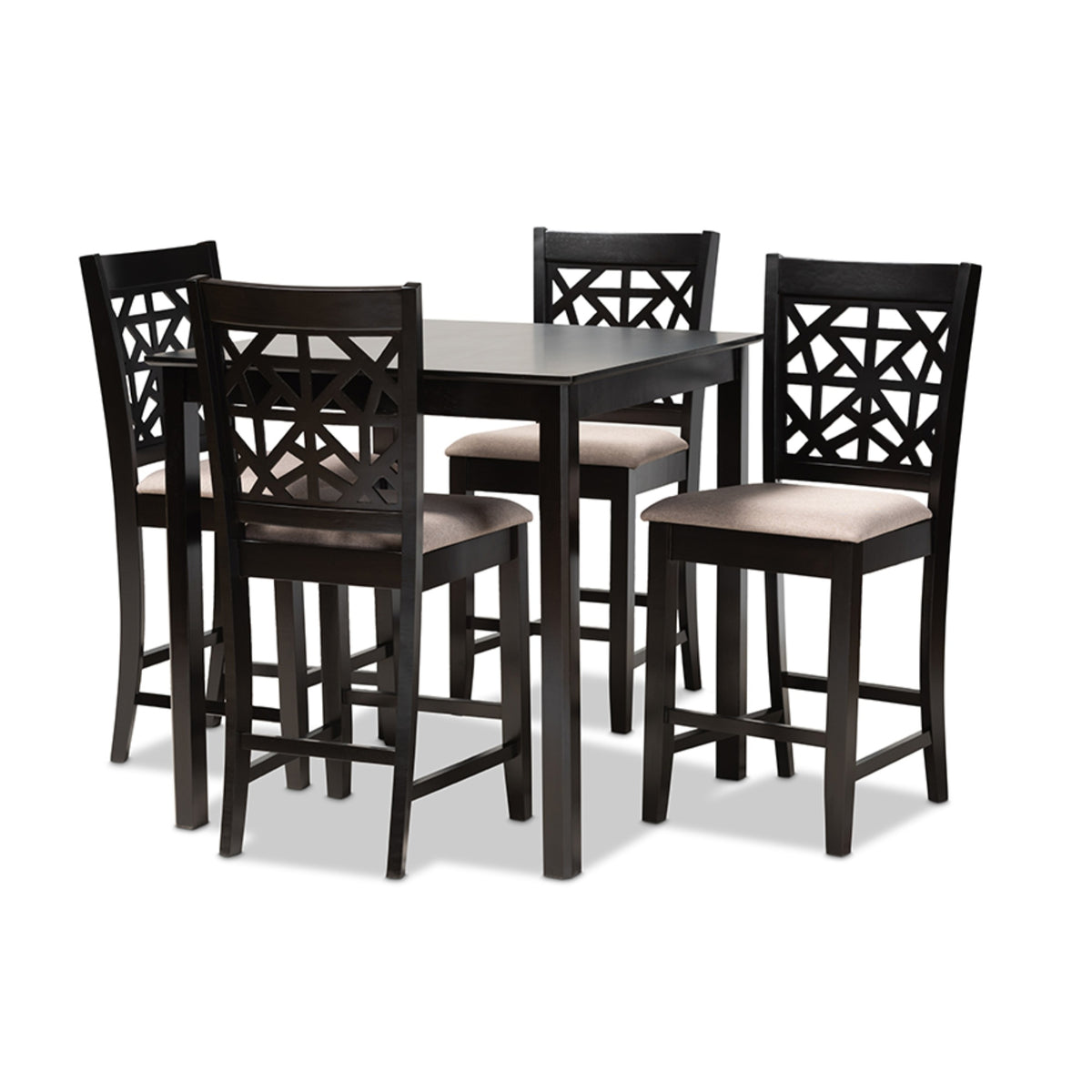 Baxton Studio Devon Modern And Contemporary Sand Fabric Upholstered And Espresso Brown Finished Wood 5Piece Pub Dining Set