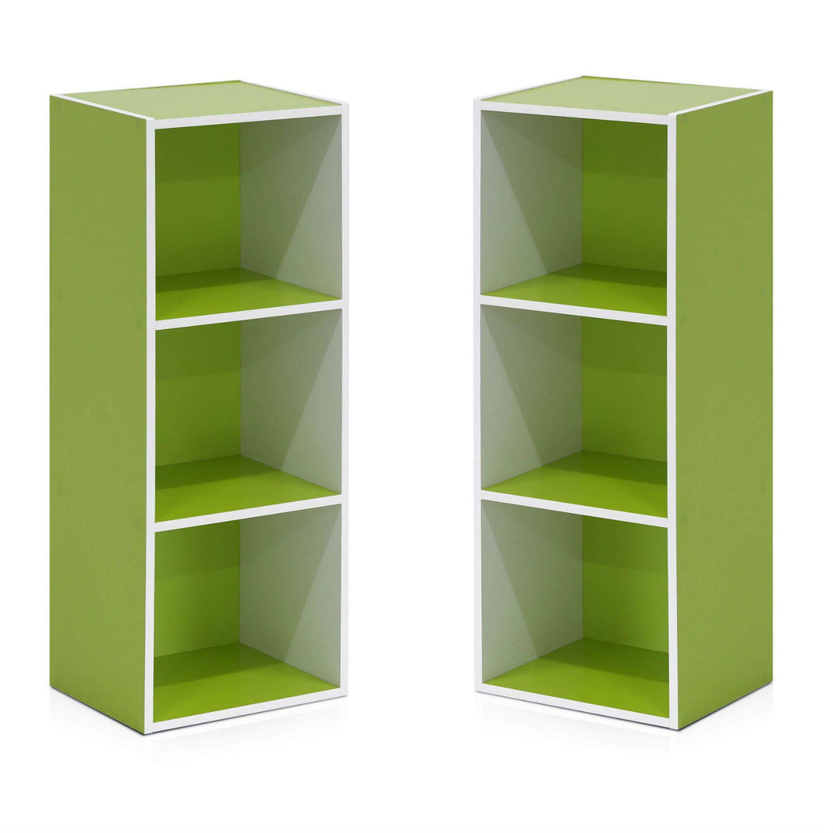 Furinno Pasir 3Tier Open Shelf Bookcase, White/Green 11003Wh/Gr  2 Pack