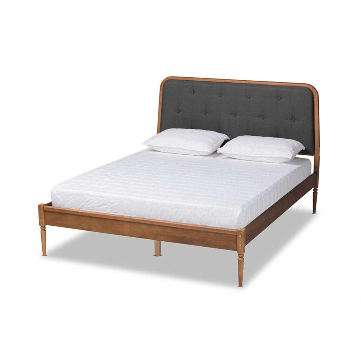 Baxton Studio Diantha Classic And Traditional Dark Grey Fabric Upholstered And Walnut Brown Finished Wood King Size Platform Bed