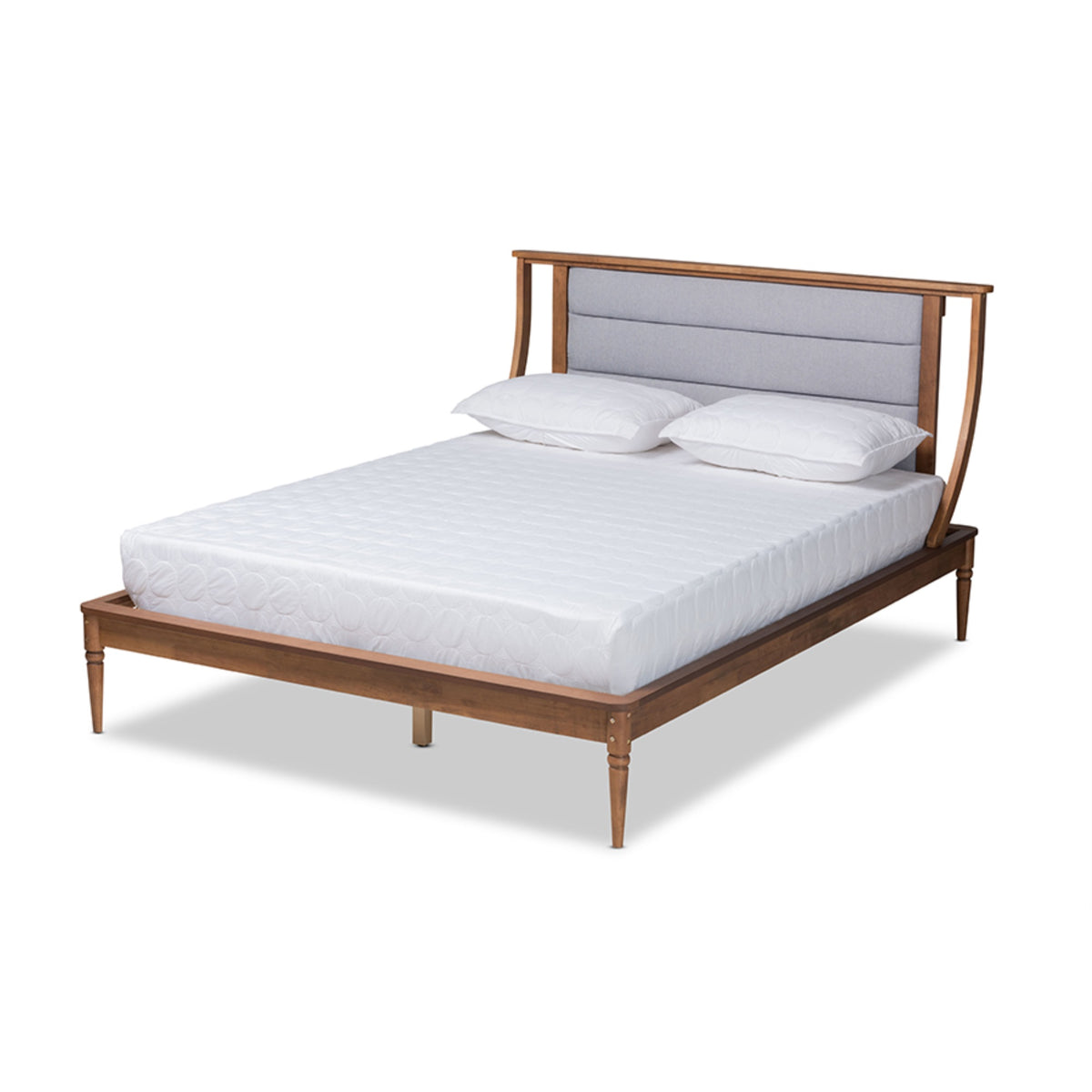 Baxton Studio Regis Modern And Contemporary Transitional Light Grey Fabric Upholstered And Walnut Brown Finished Wood Full Size
