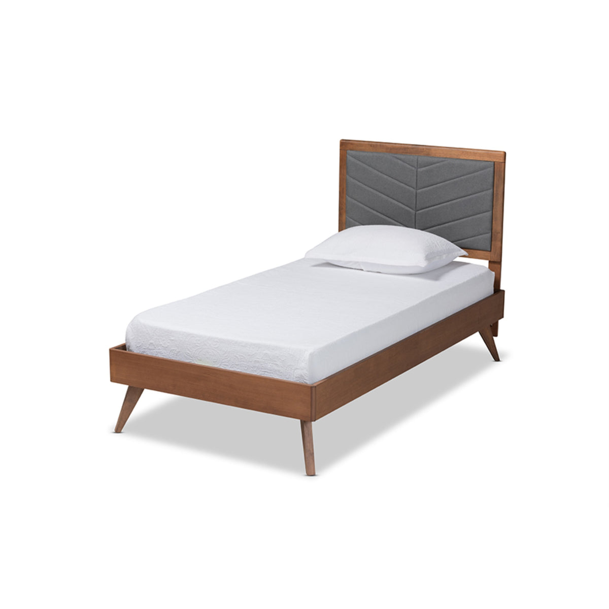 Baxton Studio Roze Midcentury Modern Dark Grey Fabric Upholstered And Walnut Brown Finished Wood Twin Size Platform Bed