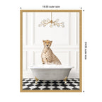Sylvie Cheetah in Gray Bathtub on Checker Floor Framed Canvas by Amy Peterson