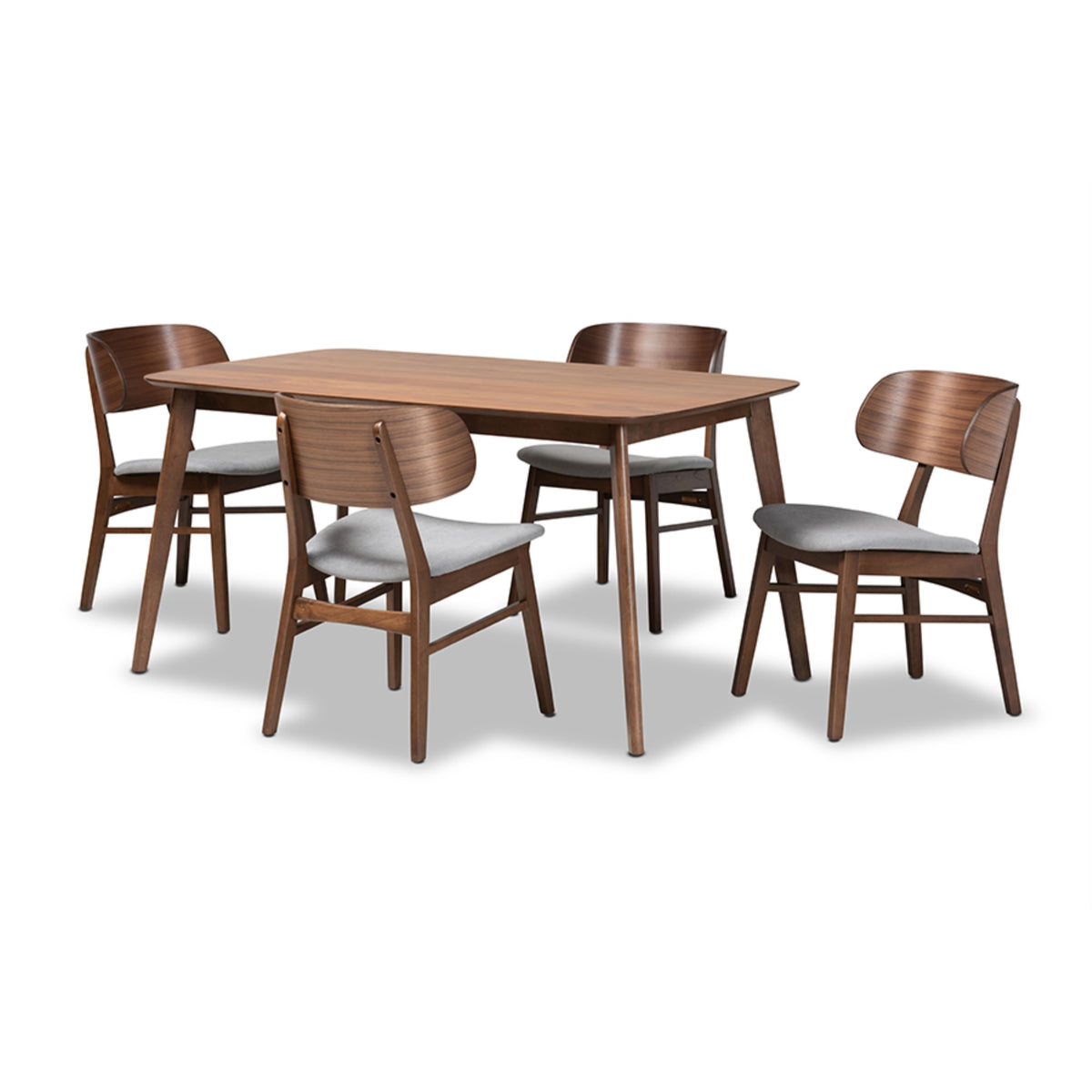 Baxton Studio Alston Midcentury Modern Grey Fabric Upholstered And Walnut Brown Finished Wood 5Piece Dining Set