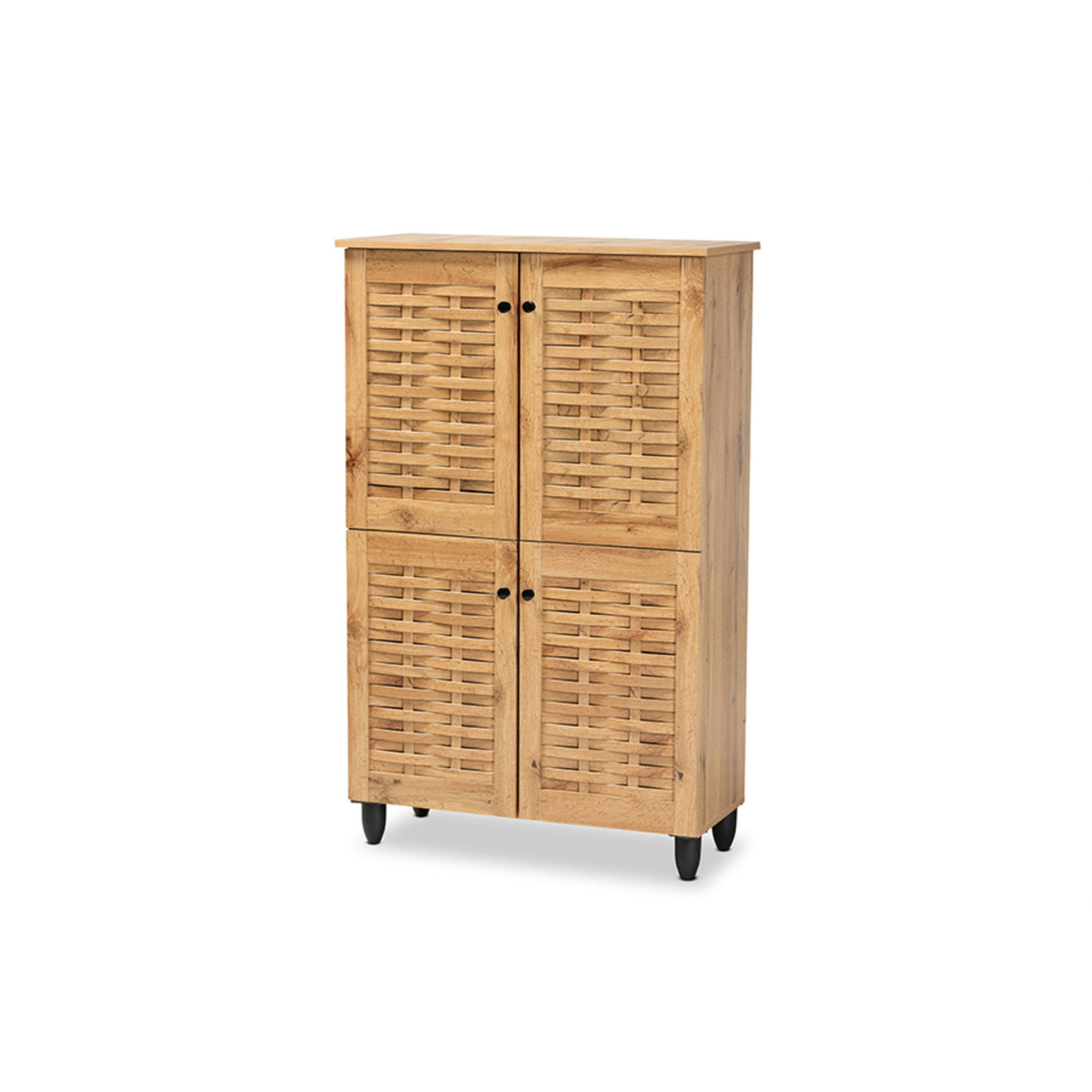 Baxton Studio Winda Modern And Contemporary Oak Brown Finished Wood 4Door Shoe Storage Cabinet