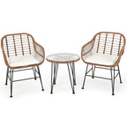 3-Piece Rattan Bistro Set with Cushions and Glass Table
