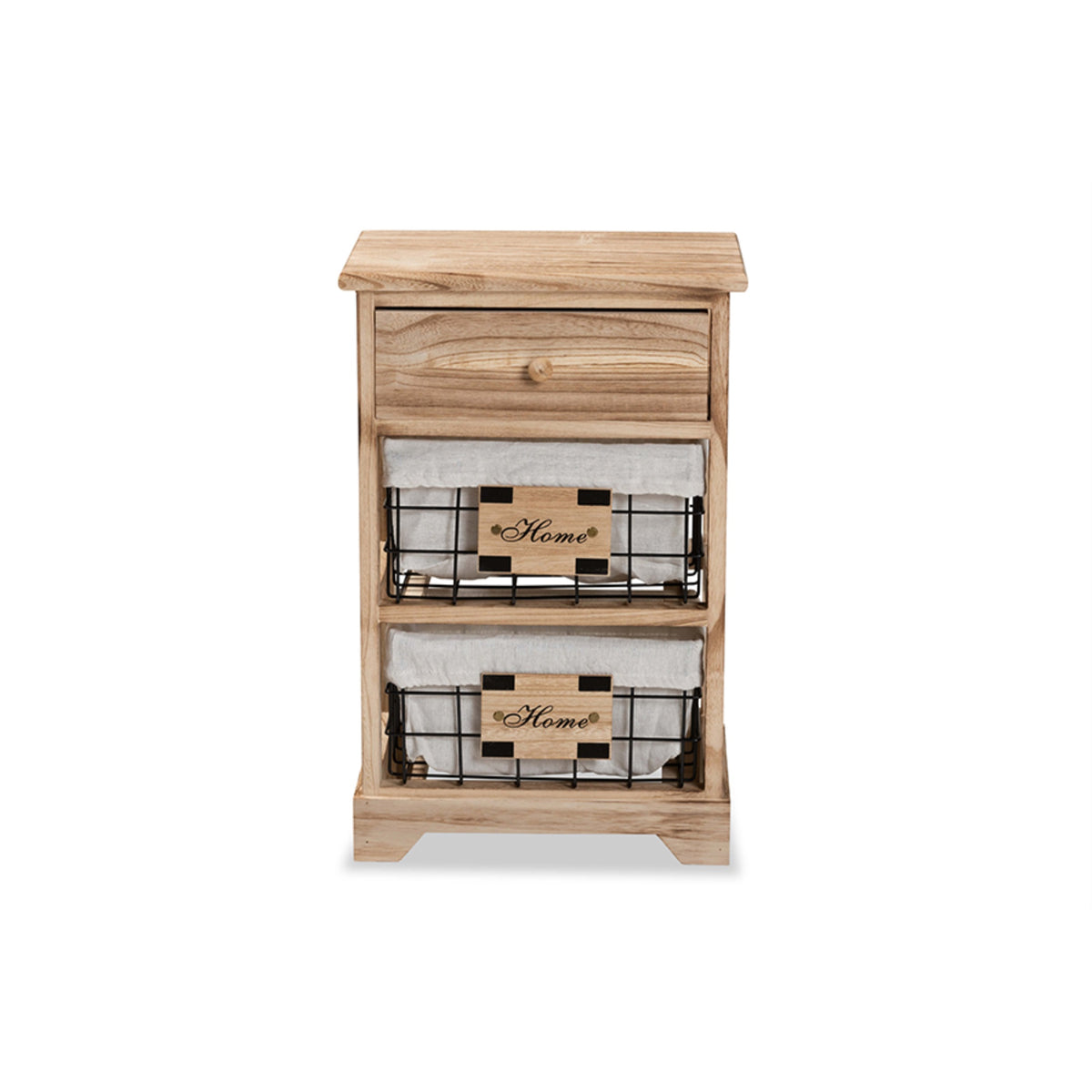 Baxton Studio Madra Modern And Contemporary Oak Brown Finished Wood And 1Drawer Nightstand With Baskets