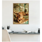 Majestic Lion by the Pool  by Michael Schauer Framed Canvas Wall Art Print