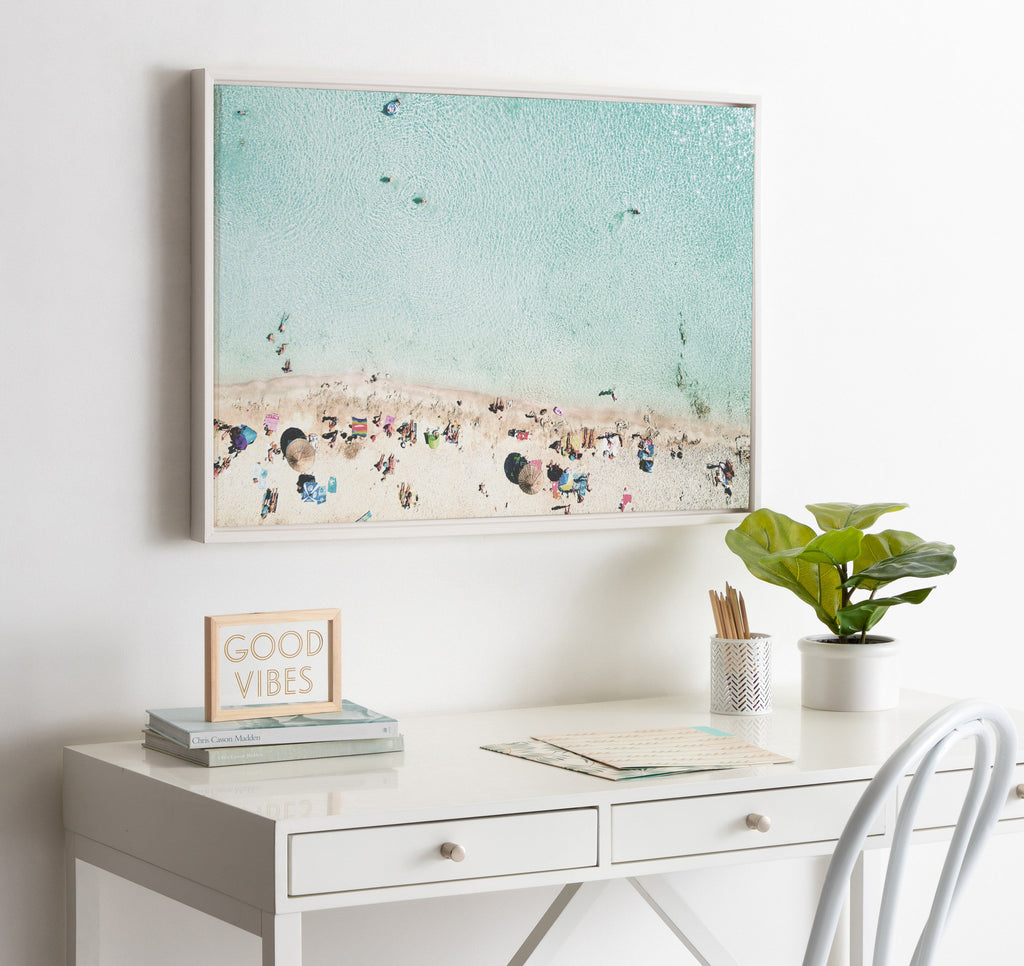 Sylvie Turquoise Beach from Above Framed Canvas by Amy Peterson Art Studio