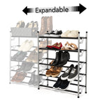 5-Tier Slide-n-Adjust Shoe Rack, Expandable Free-Standing Organizer, Silver & Black