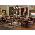Ergode Sofa (W/3 Pillows) Brown Pu & Chenille, Cherry Oak