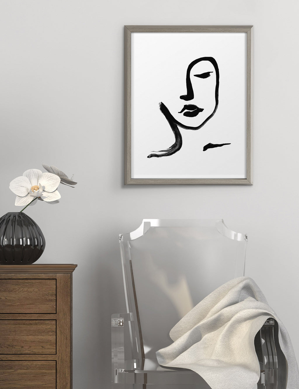 Blake Face Line Print Framed Printed Glass by Viola Kreczmer
