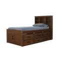 Solid Pine Twin Captains Bookcase Bed with 6 drawers in Classic Walnut