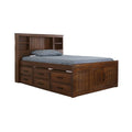 Solid Pine Full Captains Bookcase Bed with 12 drawers in Classic Walnut