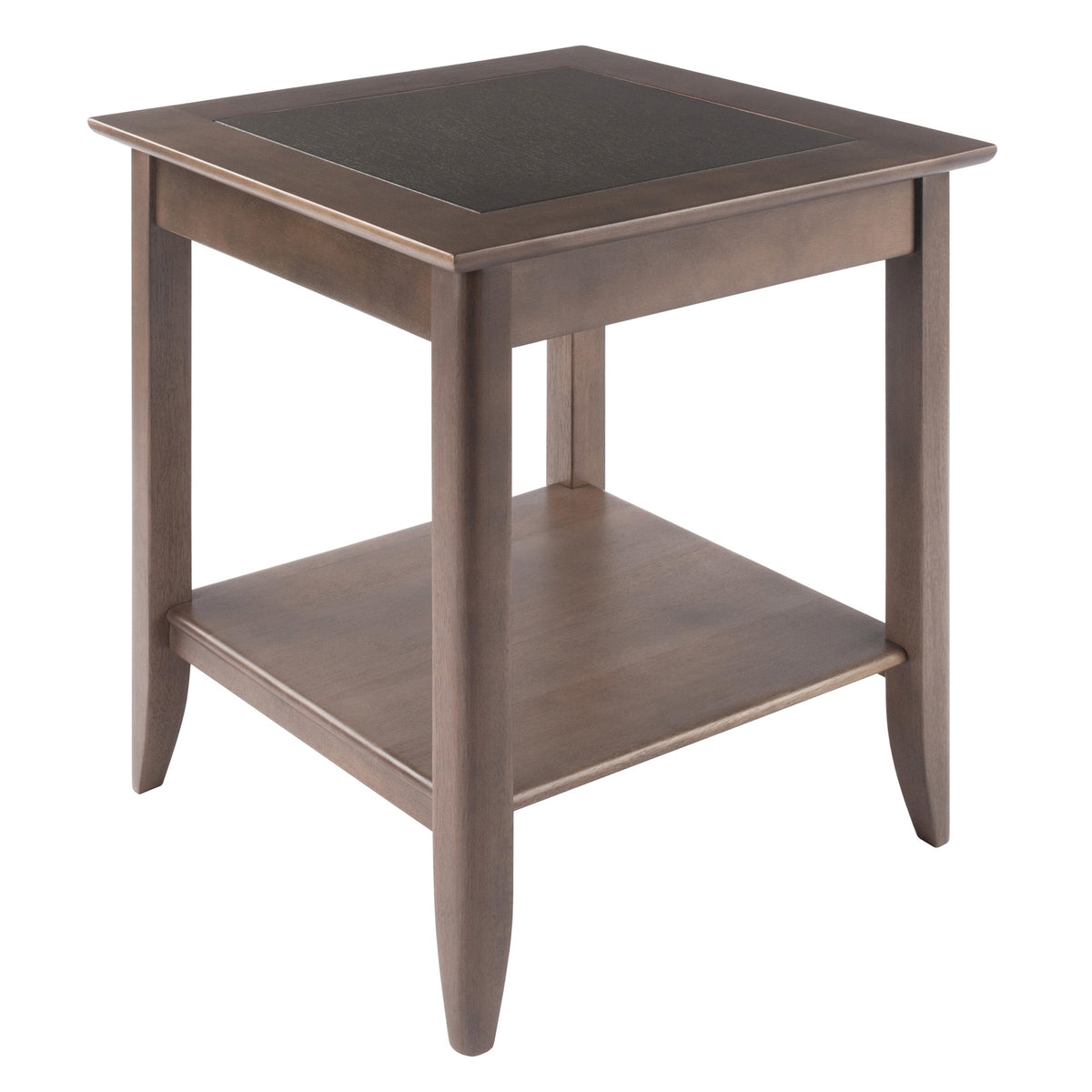 Santino End Table  Contemporary Oyster Gray Finish, Wood Inlay, Versatile Accent Table For Living Room Or Bedside, Spacious Low