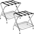 2-Tier Folding Luggage Rack with Nylon Straps, Rubber Feet, Chrome Finish