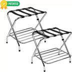 2-Tier Folding Luggage Rack with Nylon Straps, Rubber Feet, Chrome Finish
