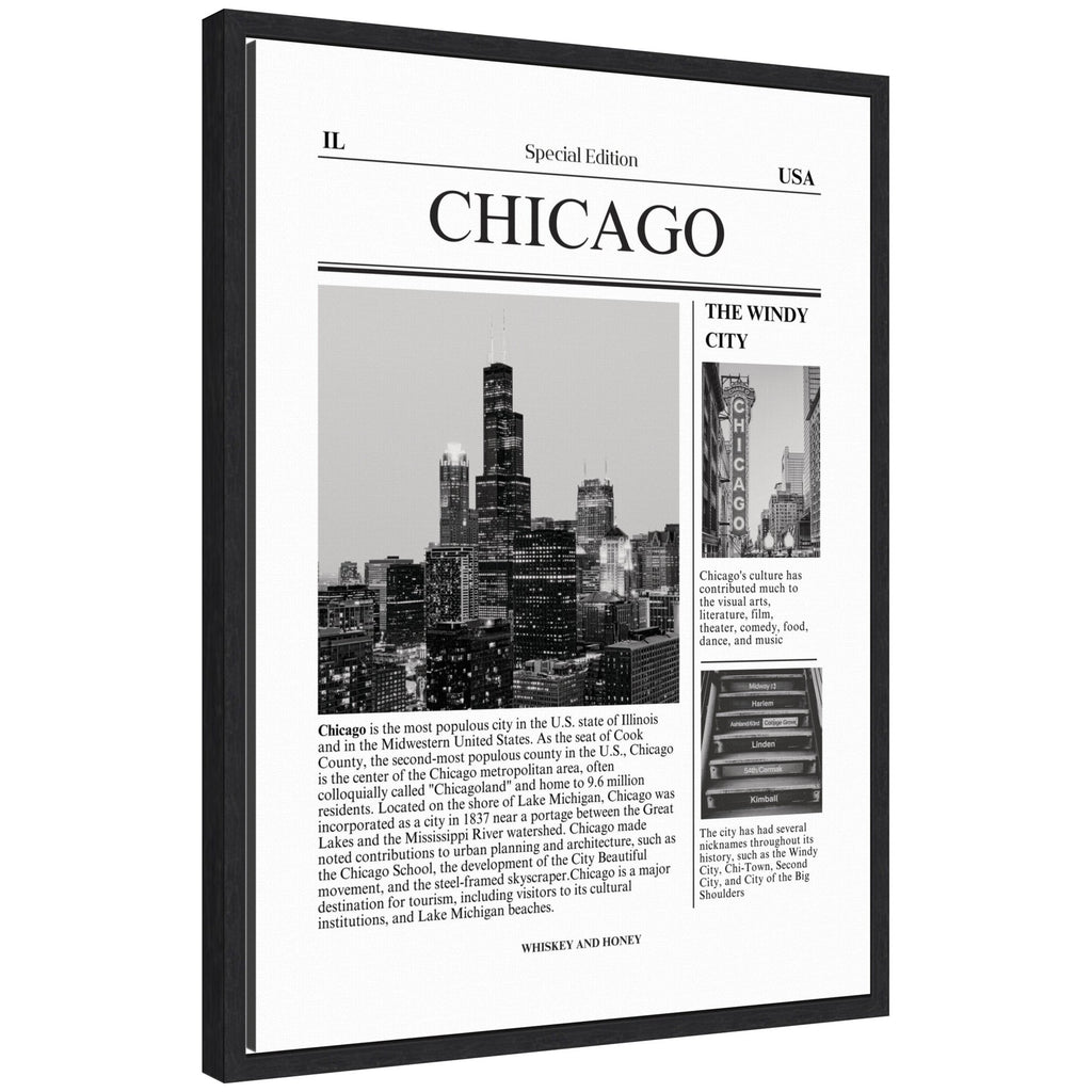 Chicago City Article by Megan Ryan Framed Canvas Wall Art Print